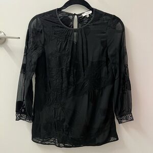 Reiss Black Sheer Blouse with Intricate Detailing